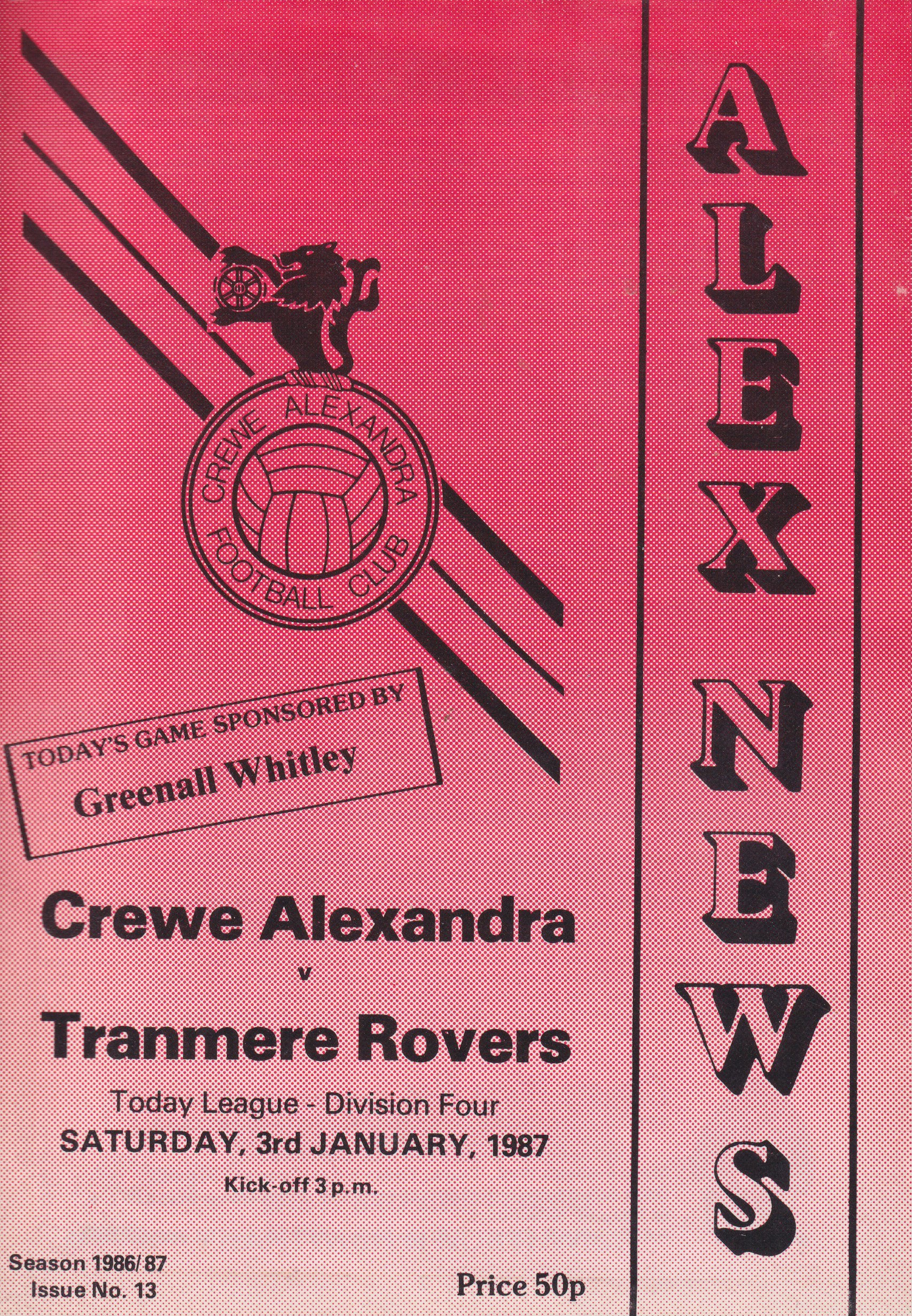 Crewe Alexandra v Tranmere Rovers match programme